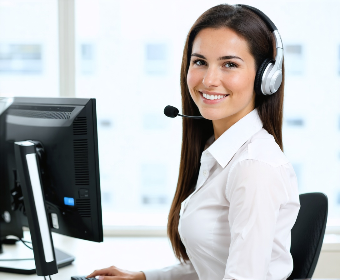Friendly support team member working at a modern desk